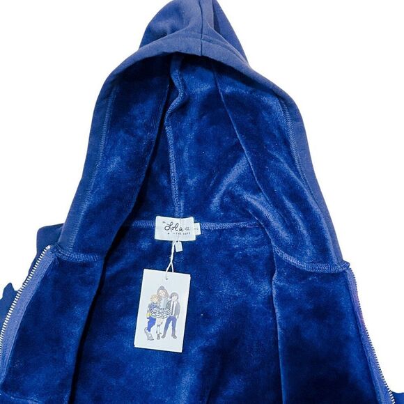 NWT! Lola and the Boys Navy Sequin Stripe Sleeve Zipper Hoodie Size 2 - Picture 4 of 7